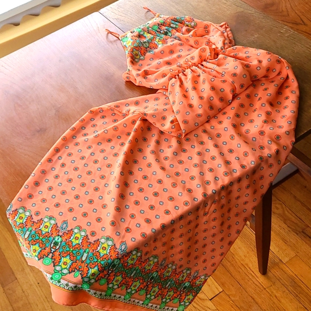 Orange Sherbert chiffon Halter Maxi sz Sm